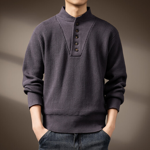 Noble color high-end American tough guy handsome Henry collar sweater for men in autumn thickened and warm retro heavyweight dark khaki gray S suitable for 90-110 Jin Jin equals 0.5 kg