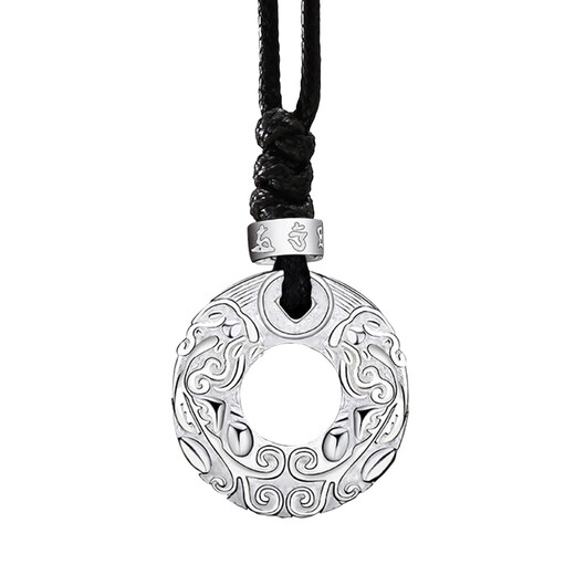 Jiuchangshi 999 sterling silver Pixiu pendant for men, pure silver solid six-character mantra necklace, safe buckle birthday gift for boyfriend, 999 pure silver, adjustable wax rope, large size, silver weight about 13g