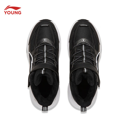 Li Ning children's shoes, children's cotton shoes, sports shoes, men's and women's, velvet, reflective, water-repellent, mid-top casual shoes, YKCU224, velvet, black-9 36