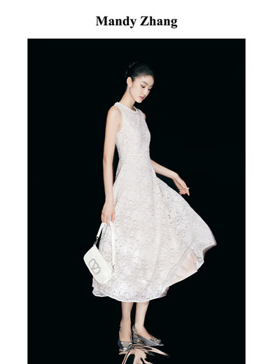 Mandy Zhang White Moonlight Heavy Industry White Lace Kleid Frauen High-End Light Luxury Engagement Kleid Langes Rock Eiweiß-Long-Kleid (Perle Diamond) s
