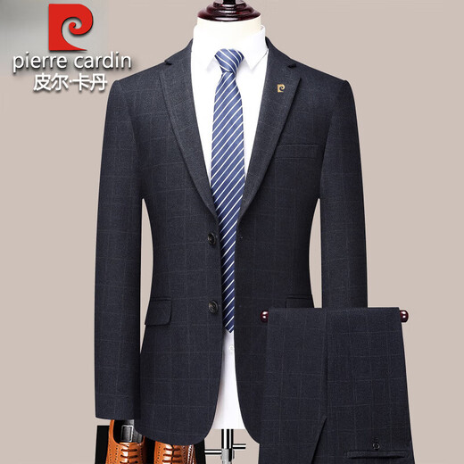 Pierre Cardin High-End Striped Suit Men's 2025 Autumn and Winter Thickened High-end Middle-aged Men's Casual Professional Formal Suit Blue Gray Stripe Model 6903