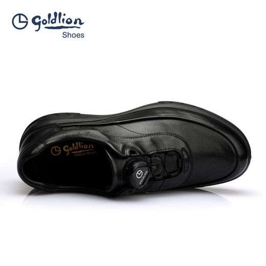 Goldlion Men's Shoes 2025 Autumn New Hand-scratch Pattern Men's Casual Leather Shoes Round Toe Thick Sole Swivel Buckle Business Commuting Shoes Black 38 One Size Larger Than Standard Leather Shoes
