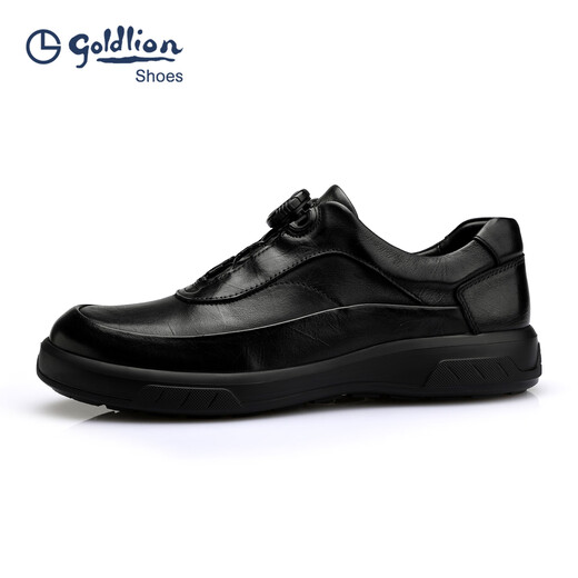 Goldlion Men's Shoes 2025 Autumn New Hand-scratch Pattern Men's Casual Leather Shoes Round Toe Thick Sole Swivel Buckle Business Commuting Shoes Black 38 One Size Larger Than Standard Leather Shoes