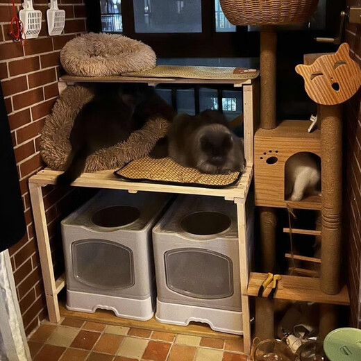 OYKTN实木花架猫砂盆置物架多层猫爬架宠物用品收纳阳台阶梯猫窝架猫咪 长90cm宽50cm高100cm