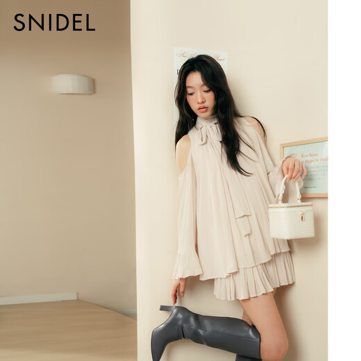 SNIDEL2025秋冬新品甜美挂脖露肩荷叶边衬衫短裙裤套装SWFO254174 粉米色 M (1)