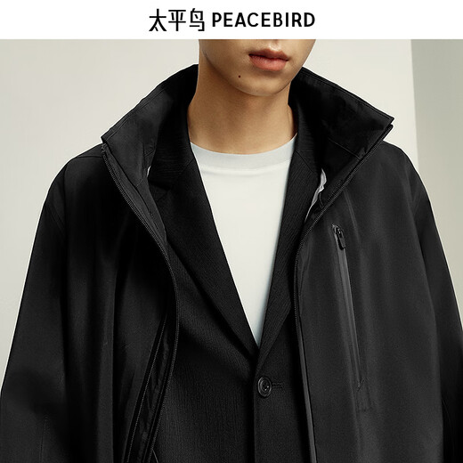 PEACEBIRD Men's 2025 Spring New One-hand Long Windbreaker Men's B1BEF1423 Black 1 S