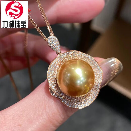 Lihuyang gold pearl full diamond earrings s925 18k gold plated luxury pendant thick gold necklace ring set for women gold pearl ring
