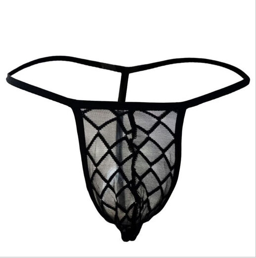 Men's Sexy Underwear Men's Special Thong Transparent Mesh T-Pants Showing Buttocks and Flirting Black L