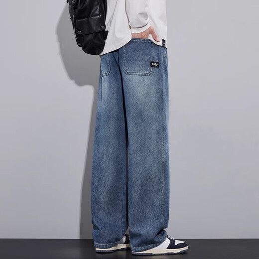 MiiOW 2025 Autumn and Winter Jeans Men's New Wide Leg Loose Straight Plus Velvet Thickened Warm Long Pants Trendy Brand Black-Fleet 3XL