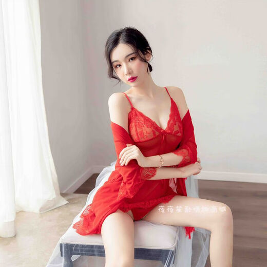 Sexy Pajamas Large Size Sexy Underwear Mesh Transparent Suspender Skirt Silky and Soft Red Suspender Skirt Thong Jacket Silky 155S80100Jin Jin is equal to 0.5 kg