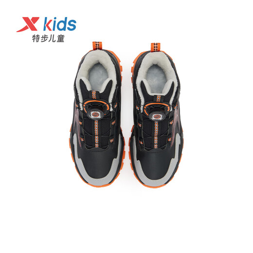 XTEP Children's Shoes Lingfeng 1.0 Dad Style Plus Velvet Winter Children's Rubber Windproof Warm Cotton Shoes Black/Aoki Gray 32