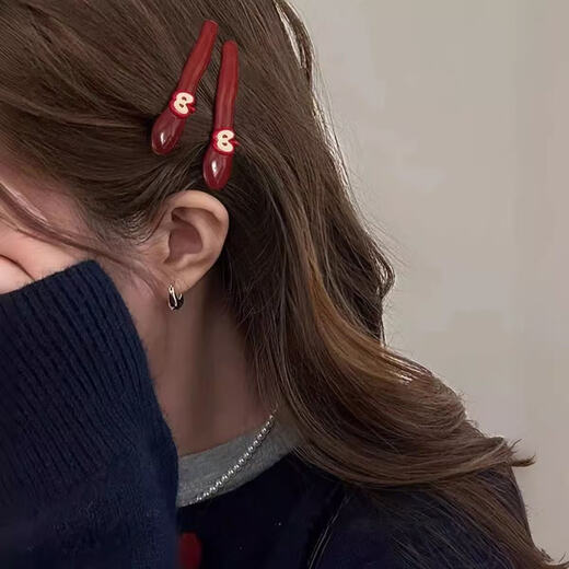 Cute little apple bangs hairpin, broken hairpin, ankora red, high-looking side clip, hair accessory, 1 apple + 1 half apple