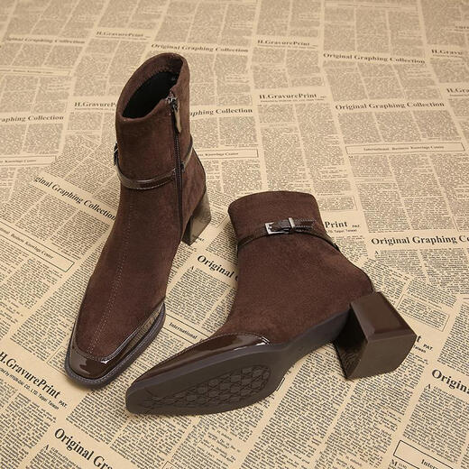 CARTELO French retro small ankle boots high-heeled short boots for women 2026 autumn and winter new style versatile comfortable thick heel thin boots short boots for women Angora Red 37