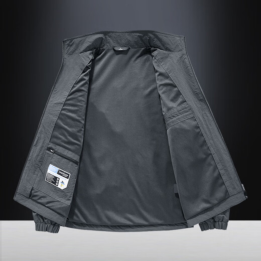 Men's winter velvet thickening 2025 new stand-up collar breathable jacket men's casual windproof fishing jacket dark gray 4XL 175-190Jin Jin equals 0.5 kg