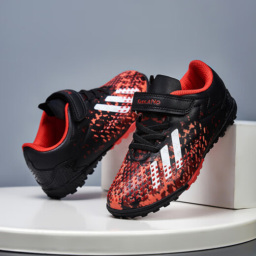 Children's football shoes Velcro breathable training shoes TF broken nails Boys Falcon 25 lawn competition special 6199 black and red 32