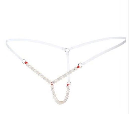 Sexy sexy vaginal beads women's lace thong transparent sm can be pearl massage open crotch white one size