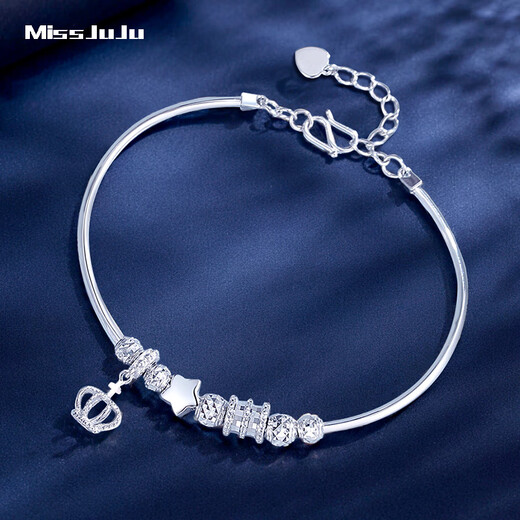 Miss JuJu pt950 platinum queen crown bracelet for women platinum fashion star small waist transfer bead bracelet weight 7.4-7.6g (53-57mm can be worn)