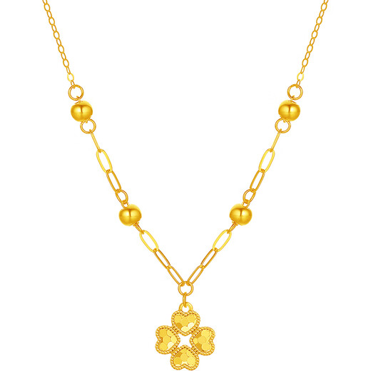 Saturday blessing yellow 18K gold love four-leaf clover necklace girl birthday gift C0616327 40+5cm