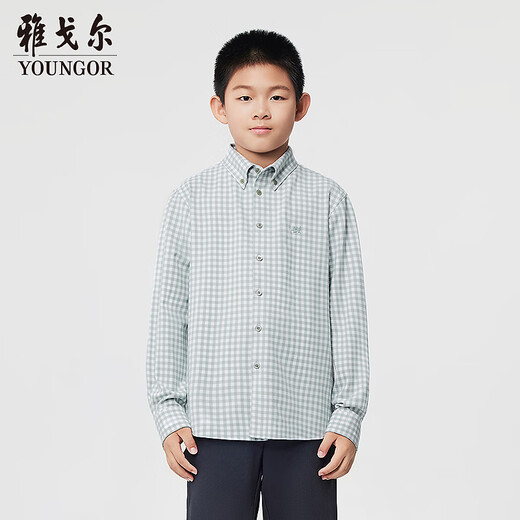 YOUNGOR long-sleeved shirt boys cotton blended chest embroidered little dragon horse suede shirt soft and comfortable 2025 shopping mall same style pink green KLRM115670QKA 150 150/76