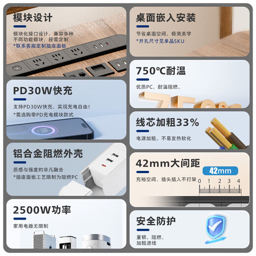 Philips (PHILIPS) embedded socket aluminum alloy office desktop cabinet furniture built-in square hidden plug-in gaming table computer plug-in board conference room plug-in strip / wiring board