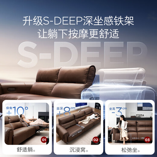 KUKA Italian electric airbag massage 0 wall-mounted thick leather feather smart functional sofa living room new Yunqi 6788 massage hot coffee three-seater double electric 2.93M comes with lift table