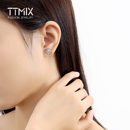 TTMIX shiny platinum earrings pt950 platinum earrings women's temperament platinum earrings birthday gift round 3.1-3.3g