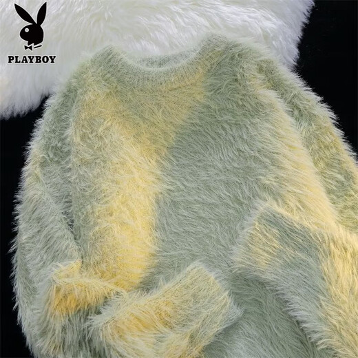 Playboy (PLAYBOY) Japanese vintage retro mink velvet thickened sweater gentle style loose soft glutinous sweater for men and women autumn and winter green super soft version L