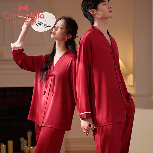 Calamela pajamas women's new Chinese style spring and autumn animal year red bride wedding men's suit couple pajamas
