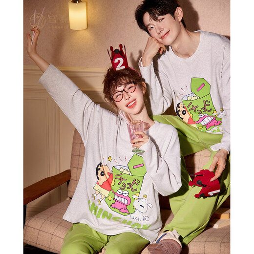 Gong Die Light and Soft Crayon Shin-chan Couple Pajamas Women's Spring and Autumn Long Sleeve Unisex Home Clothing Set