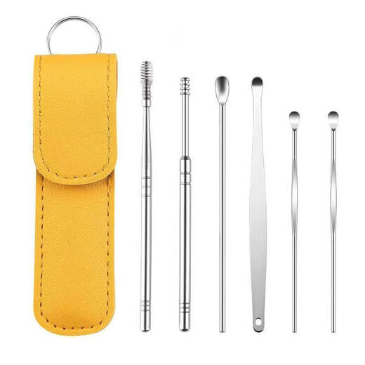 [Sechs-teiliger Schlüsselbund-Set] Tragbarer Edelstahl-Stahl-Ohr-Piercing-Löffel Vollständige Serie von Schlüsselbund-Ohrhörer-Löffelschlüsselkäse Tragbarer Ohr-Piercing-Löffel Schlüsselbund *1 Set