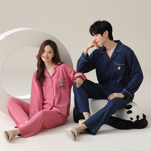 
Cat Man Pure Cotton Couple Pajamas Spring and Autumn 2025 New Long Sleeve Large Size Thin Casual Outdoor Outdoor Men's and Women's Home Clothing Set 02D16802 M Women
