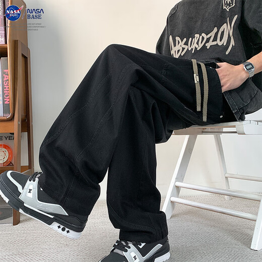 NASA Base American Jeans Men's Summer New Brand Trendy Straight Loose Pantalon de grande taille pantalon décontracté JYF-2575 Black 5xl