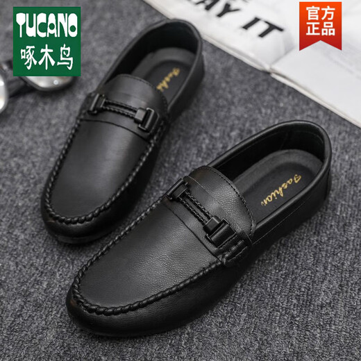 
Woodpecker Wenzhou leather shoes formal wear trendy autumn lightweight men's lof bean shoes simple Korean style non-slip men's shoes small leather shoes D878 black-brand flagship 39