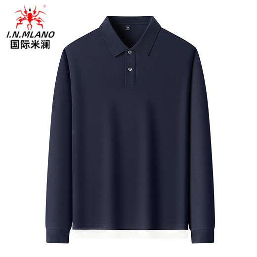 International Milan high-end pure cotton spring and autumn new polo shirt men's long-sleeved T-shirt lapel casual business bottoming shirt tops for men gray XL recommended 130-155Jin Jin equals 0.5 kg