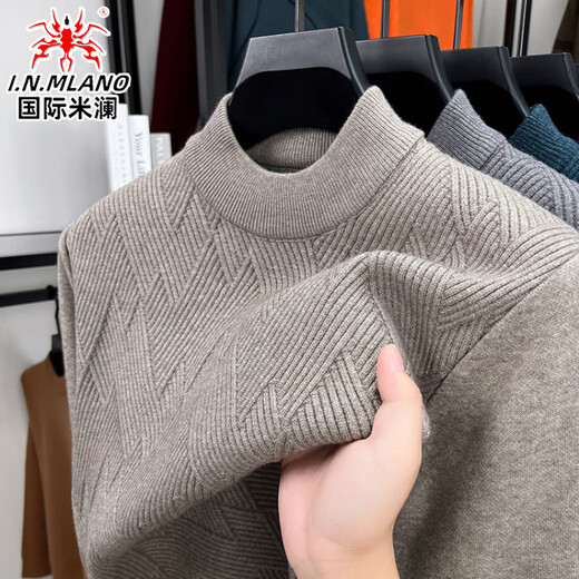 国际米澜鄂尔多斯产100%羊毛衫男士高档毛衣秋冬加厚保暖半高领针织打底衫 中灰【100%纯羊毛衫】高档品质 XL /175码 【推荐130-150斤】