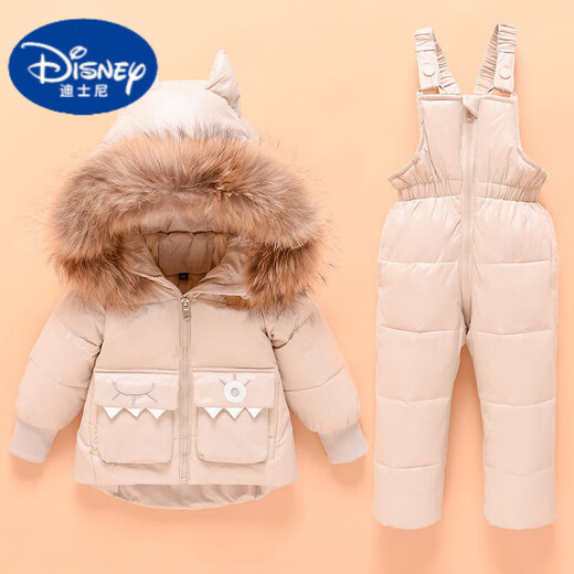 Disney White Duck Down Baby Down Jacket, Men's and Women's Infant Two-piece Suit Overalls, Children's Winter Thickened Windproof Mid-Length Style, Dark Blue, 90 cm. Sizes are too large. Order according to height.