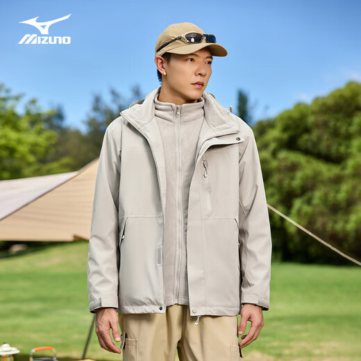 Mizuno Outdoor Jacket Men's Three-in-One Jacket Breathable Windproof Detachable Couple's Mountaineering Jacket Phantom Black L