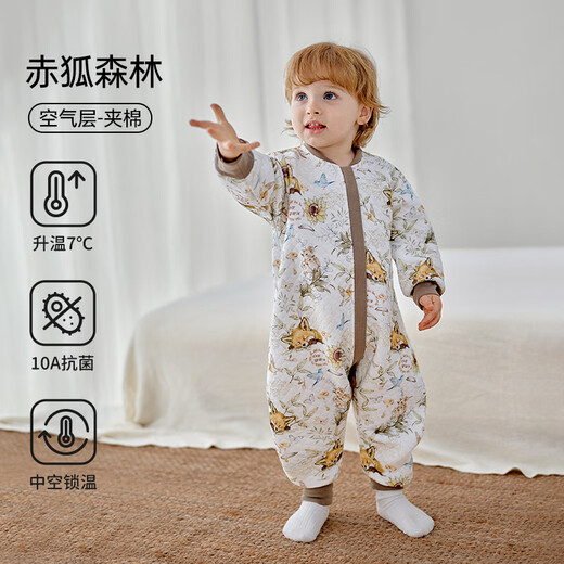 OUYUN baby sleeping bag for children spring and autumn air layer split leg anti-kick baby quilted sleeping bag Red Fox Forest 100