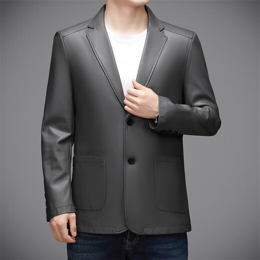 Goldlion fashion brand spring and autumn new Haining leather jacket middle-aged men's casual trendy leather suit boutique high-end jacket gray L 175