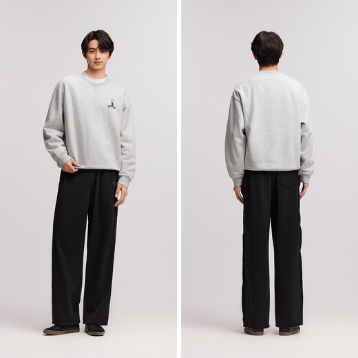 Semir Plum Blossom Series Casual Pants Men's Winter Velvet Loose Straight Pants Retro Sports Style Couple's Trendy Knitted Pants Black Tone 00399 L