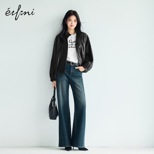 EIFLI (EIFINI) EIFLI Trendy Motorradtemperament Temachse Lederjacke für Frauen 2025 Herbst Neue vielseitige Freizeit -Designjacke für Frauen Schwarz S