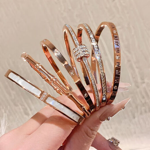 Yuying rose gold titanium steel bracelet for women, high-end bracelet, zircon bracelet, imitation rose gold pigment ring bracelet, hand accessories, starry sky and diamond bracelet, rose gold, titanium steel