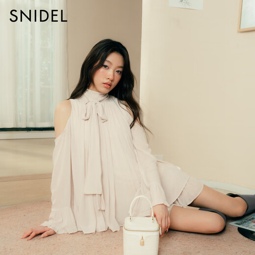 SNIDEL2025秋冬新品甜美挂脖露肩荷叶边衬衫短裙裤套装SWFO254174 粉米色 M (1)