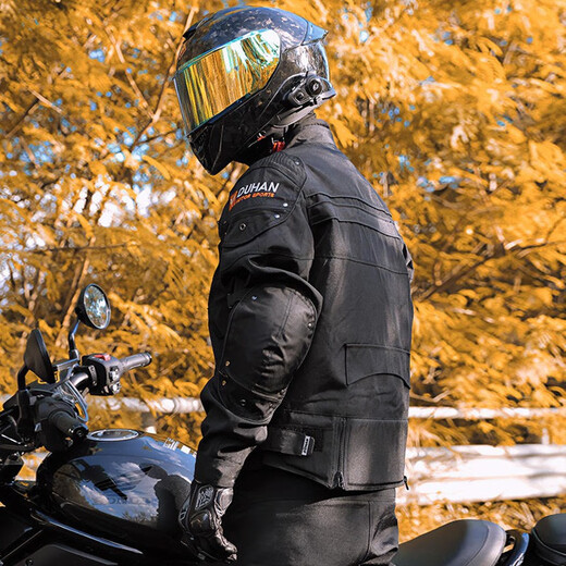
DuHAN (DUHAN) motorcycle riding suit men's four-season anti-fall motorcycle suit off-road racing suit knight's pants black suit (top + pants) 2XL