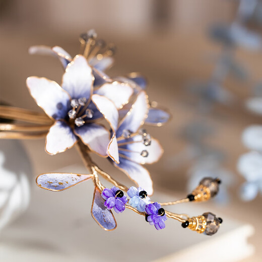 Meng Junchen's intangible velvet flower hairpin handmade new Chinese style hairpin cheongsam headdress ancient style Hanfu hair accessories fairy headdress ink lily velvet flower hair comb