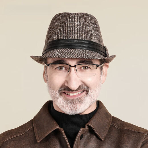 QIPEIER old man hat men's autumn and winter grandpa windproof warm hat middle-aged and elderly father British gentleman style jazz hat coffee color one size 56-60CM