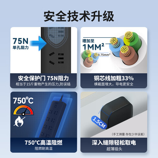 DELIXI national standard socket/socket board/socket strip/socket strip/pull line board/socket board/connection board 6-position combination master switch, total length 1.8 meters, black