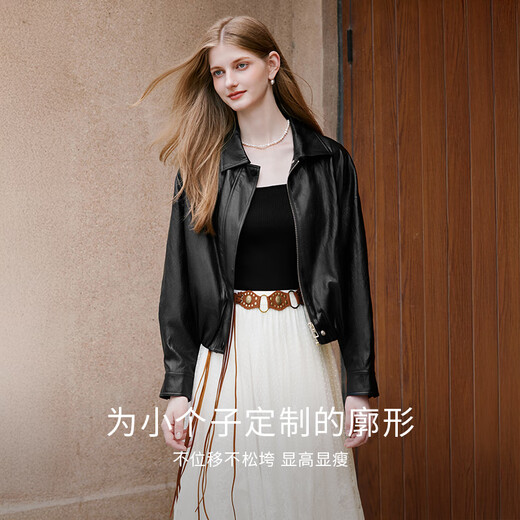 Xiangying black leather jacket for women small 2025 autumn new high-end cool and cool short pu leather jacket black S 55/80A/85-95Jin Jin is equal to 0.5 kg