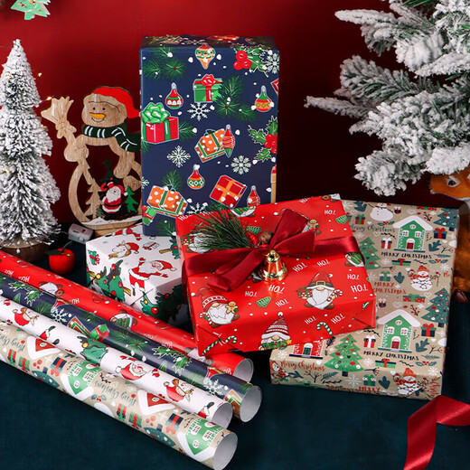 Extreme Space Christmas wrapping paper Christmas gift wrapping paper diy handmade paper gift flower paper for girlfriend 4 pieces + ribbon