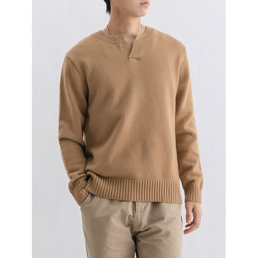 2025 Autumn New Henley Collar Sweater Knitted Long Sleeve Men's Trendy T-Shirt Bottoming Shirt Clothes T-shirt Men's Khaki 3XL